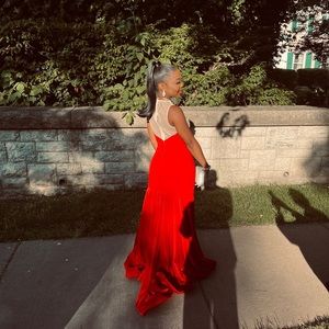 Cute velvet red & silver prom dress
